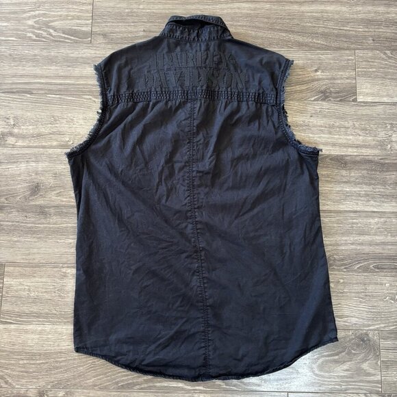 Harley Davidson Shirt Mens M Black Pockets Biker Tank Cut Off Distressed Logo - Picture 11 of 15